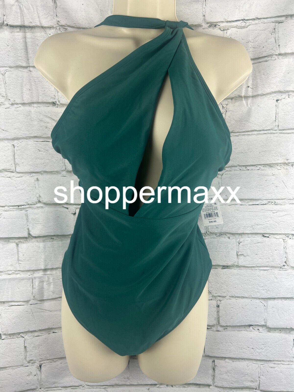 Women One Shoulder Plunge Cut Out 1 Piece Swimsuit- Shade & Shore, Green, Medium