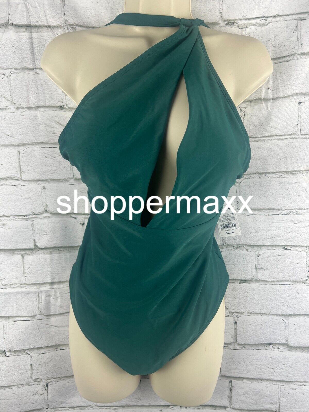 Women One Shoulder Plunge Cut Out 1 Piece Swimsuit- Shade & Shore, Green, Medium