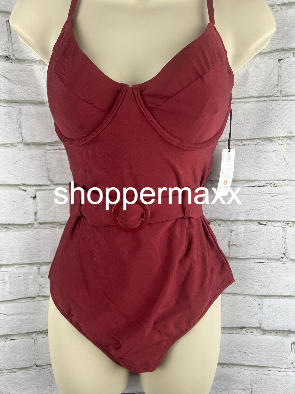 Women's Underwire Belted One Piece Swimsuit - Shade & Shore, Red, M (8-10)
