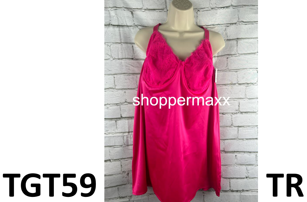 Women's Satin Lingerie Slip Dress with Keyhole Back - Auden - Pink, Size 2X