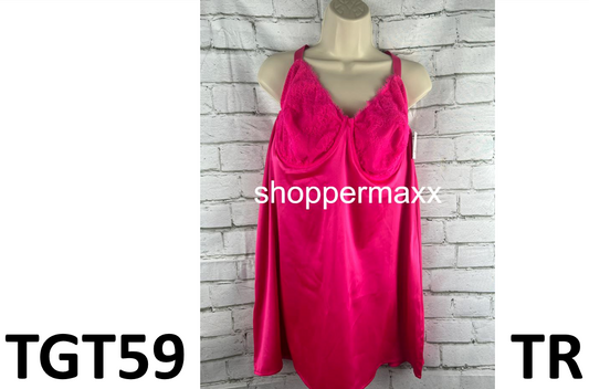 Women's Satin Lingerie Slip Dress with Keyhole Back - Auden - Pink, Size 2X