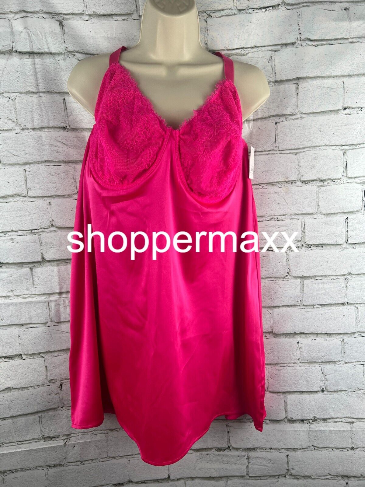 Women's Satin Lingerie Slip Dress with Keyhole Back - Auden - Pink, Size 2X