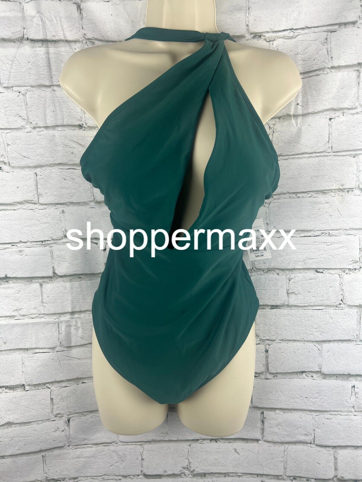 Women One Shoulder Plunge Cut Out 1 Piece Swimsuit- Shade & Shore, Green, Medium