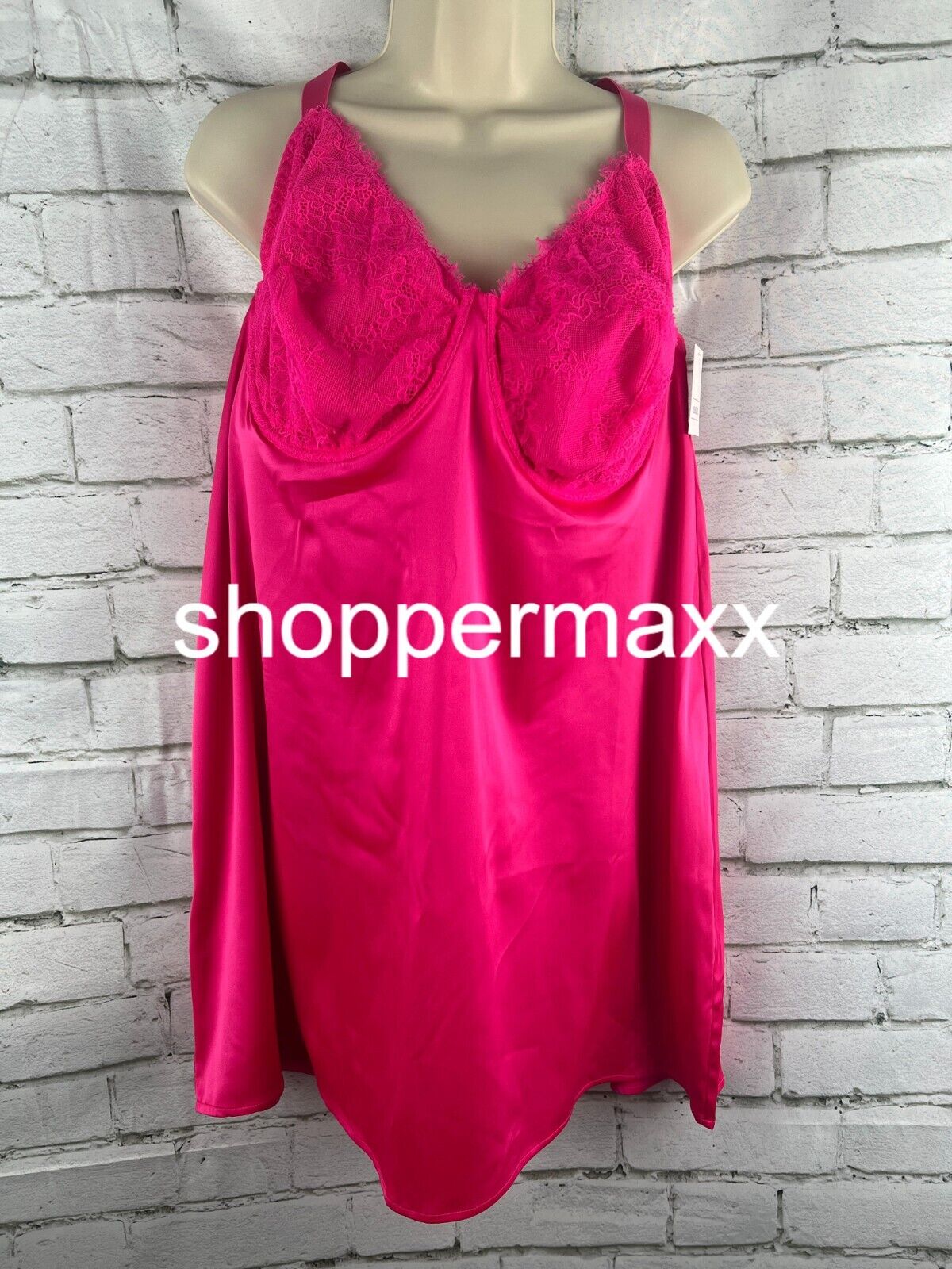 Women's Satin Lingerie Slip Dress with Keyhole Back - Auden - Pink, Size 2X