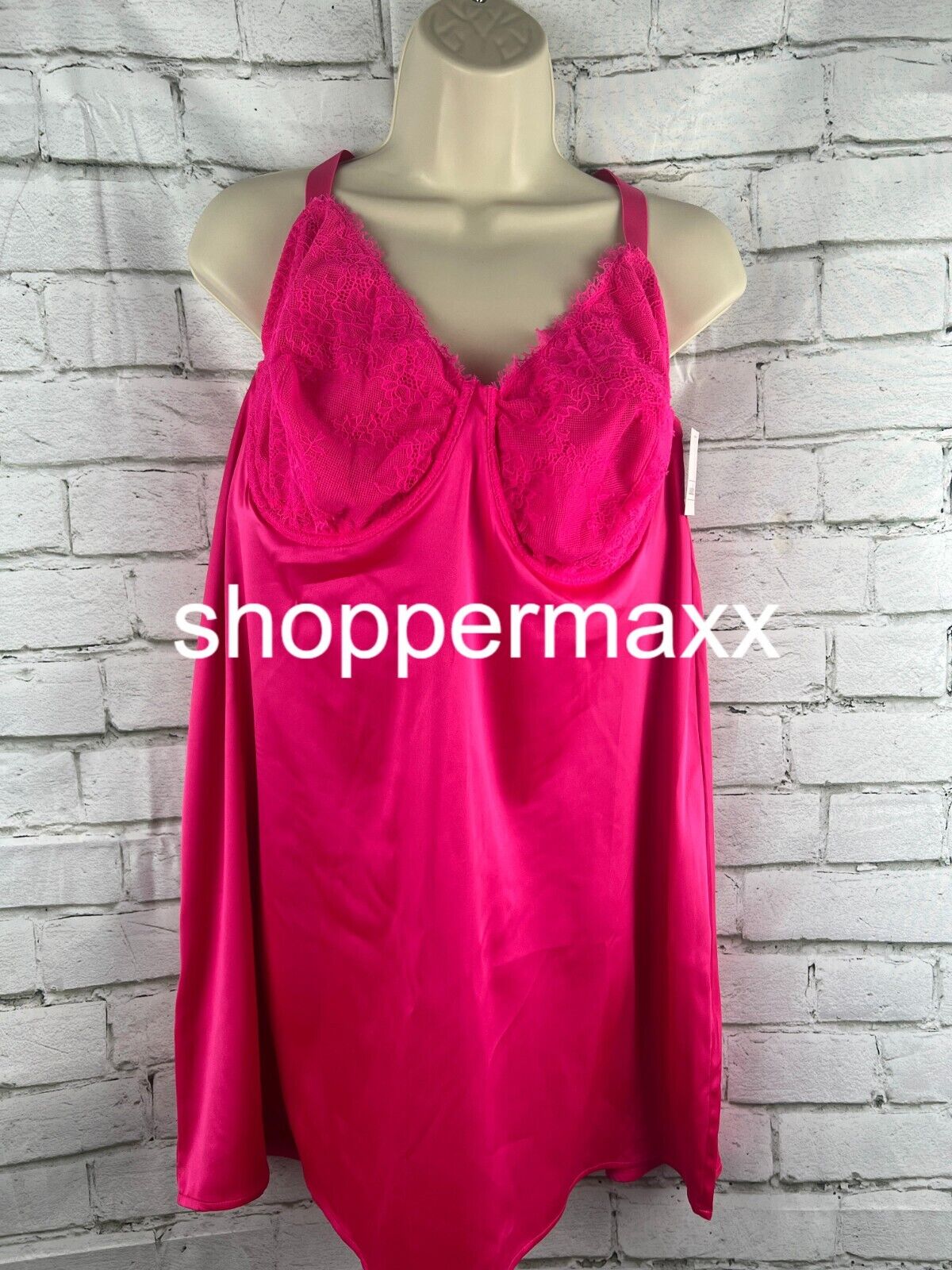 Women's Satin Lingerie Slip Dress with Keyhole Back - Auden - Pink, Size 2X