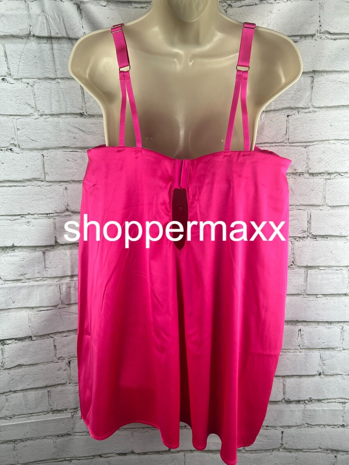 Women's Satin Lingerie Slip Dress with Keyhole Back - Auden - Pink, Size 2X