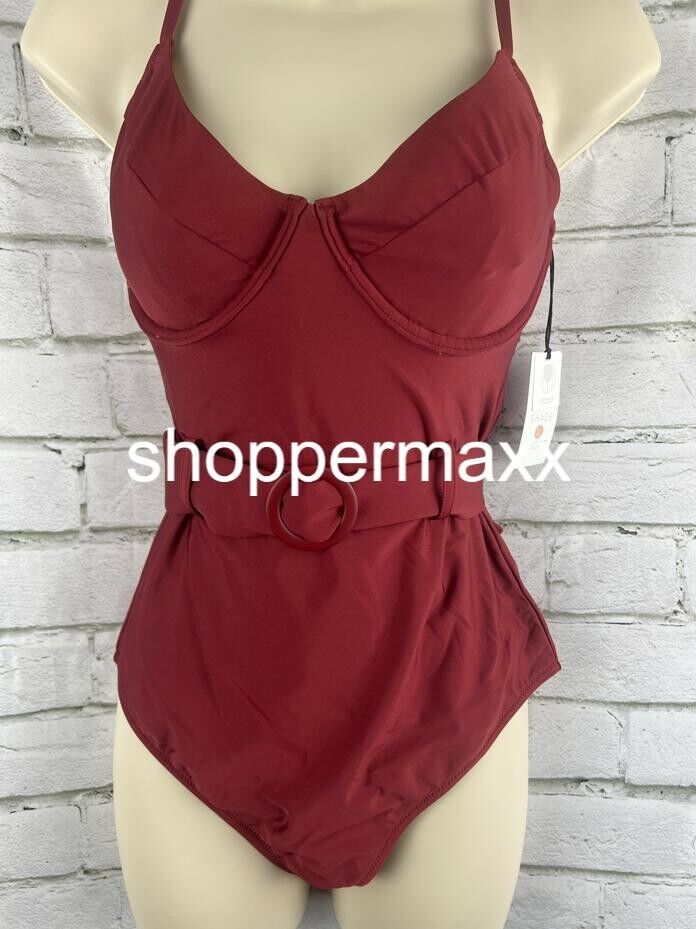 Women's Underwire Belted One Piece Swimsuit - Shade & Shore, Red, M (8-10)
