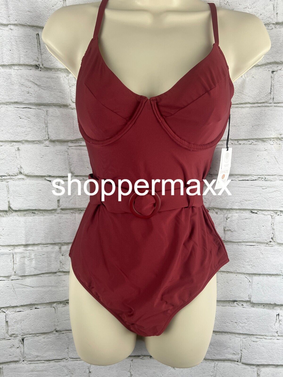 Women's Underwire Belted One Piece Swimsuit - Shade & Shore, Red, M (8-10)