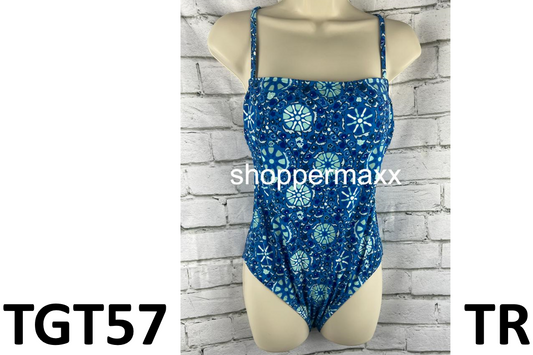WOMEN'S ZINNIA FLORAL PRINT MEDIUM COVERAGE ONE PIECE SWIMSUIT - RHODE, BLUE, M