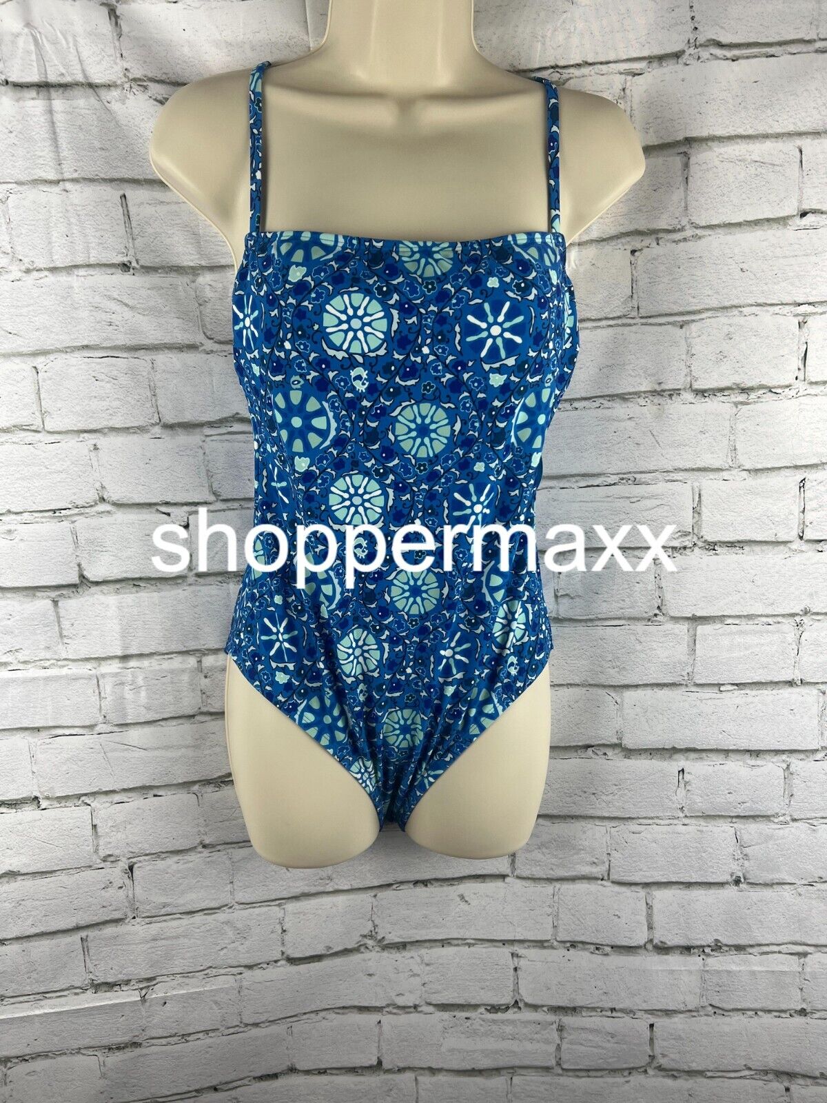 WOMEN'S ZINNIA FLORAL PRINT MEDIUM COVERAGE ONE PIECE SWIMSUIT - RHODE, BLUE, M