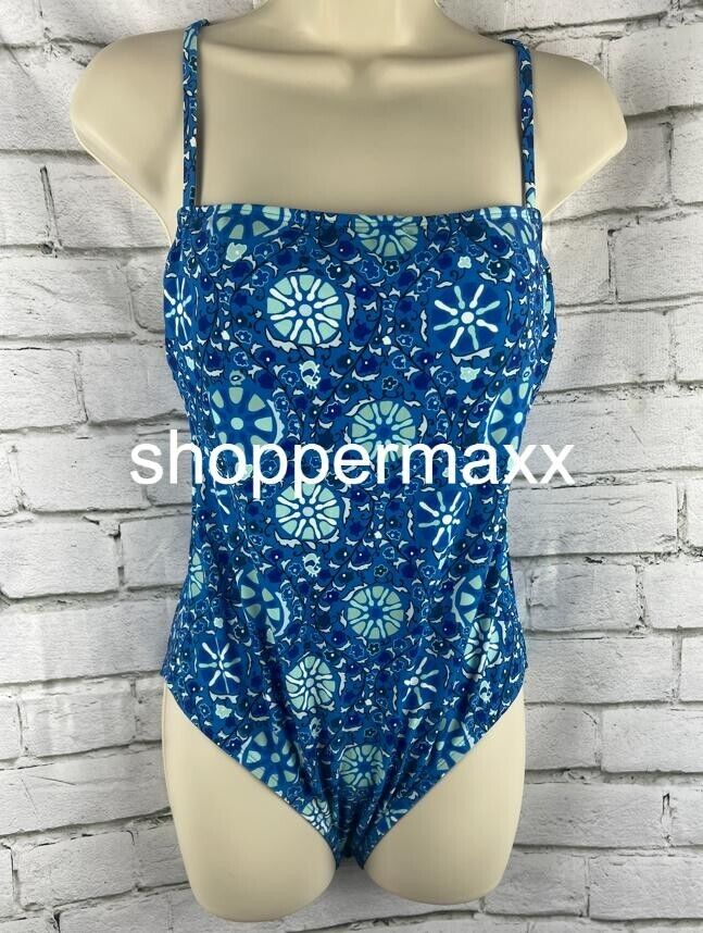 WOMEN'S ZINNIA FLORAL PRINT MEDIUM COVERAGE ONE PIECE SWIMSUIT - RHODE, BLUE, M
