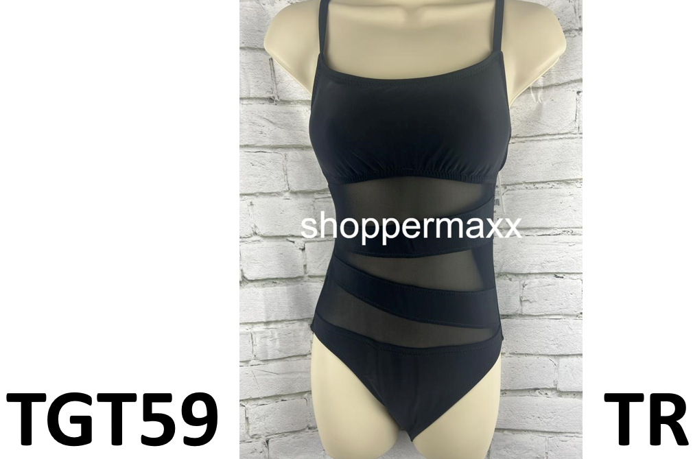 Women's Mesh Front One Piece Swimsuit - Shade & Shore, BLACK, Small