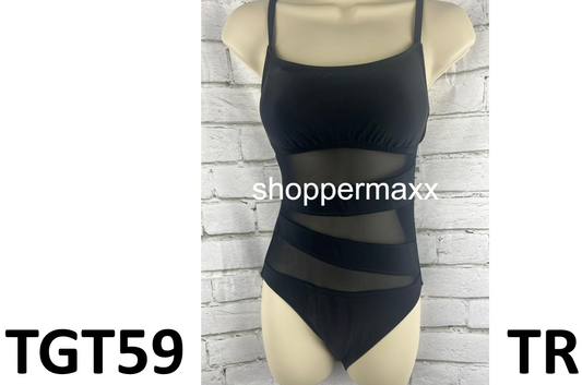 Women's Mesh Front One Piece Swimsuit - Shade & Shore, BLACK, Small