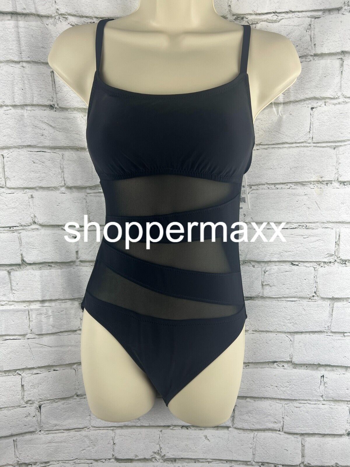 Women's Mesh Front One Piece Swimsuit - Shade & Shore, BLACK, Small
