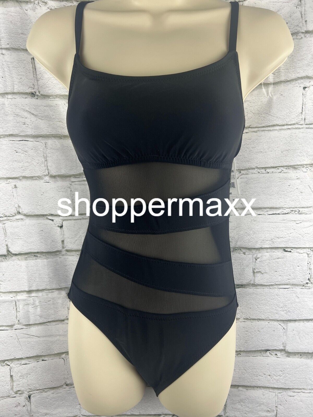 Women's Mesh Front One Piece Swimsuit - Shade & Shore, BLACK, Small