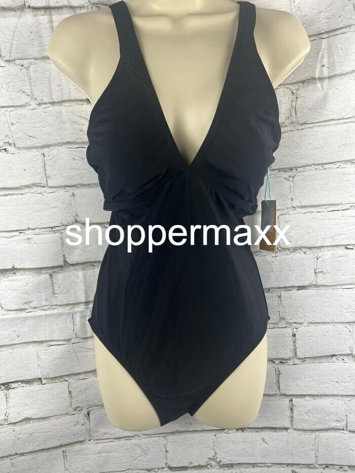 Women's Keyhole Cross Neck Medium Coverage One Piece Swimsuit - Kona Sol Black M