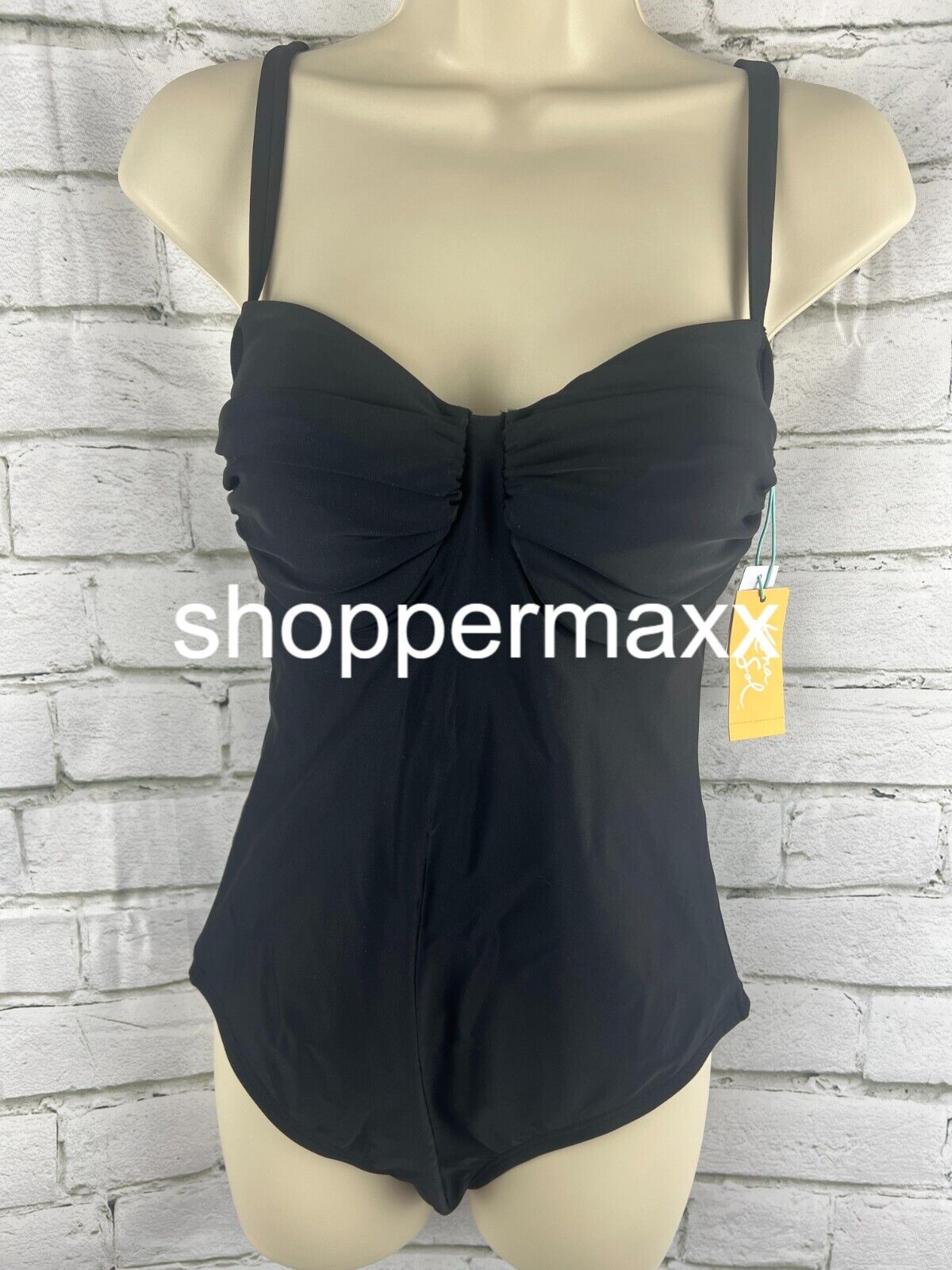 Women's Shirred Underwire Medium Coverage One Piece Swimsuit - Kona Sol, Black S