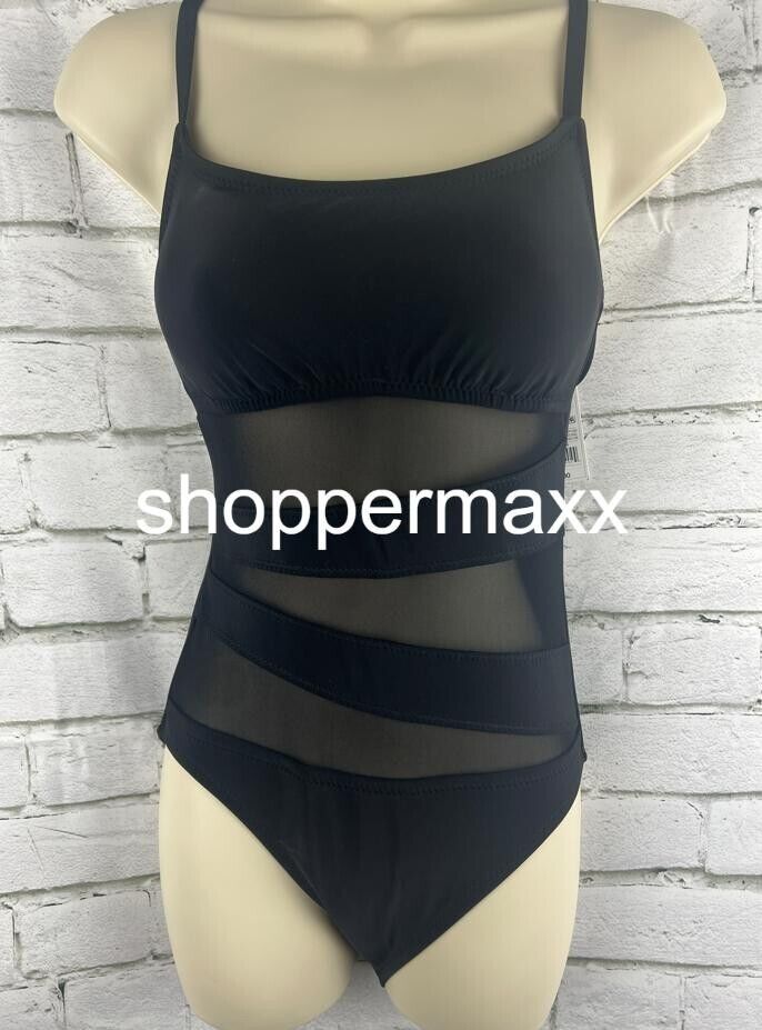 Women's Mesh Front One Piece Swimsuit - Shade & Shore, BLACK, Small