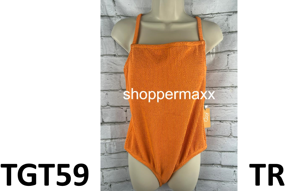 WOMEN PUCKER TEXTURED SQUARE NECK FULL COVERAGE ONE PIECE SWIMSUIT- KONA SOL, L