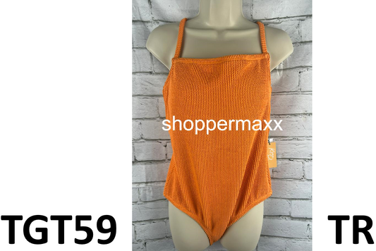 WOMEN PUCKER TEXTURED SQUARE NECK FULL COVERAGE ONE PIECE SWIMSUIT- KONA SOL, L