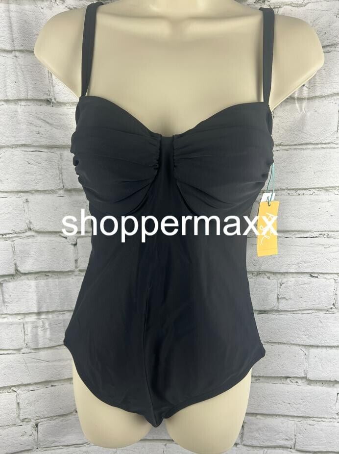 Women's Shirred Underwire Medium Coverage One Piece Swimsuit - Kona Sol, Black M