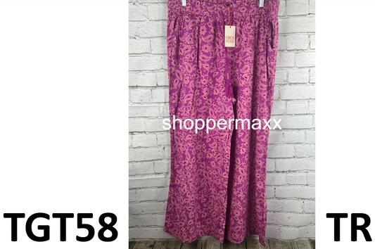 WOMEN'S RELAXED FIT WIDE LEG PANTS - KNOX ROSE, MAGENTA FLORAL, SIZE X-LARGE