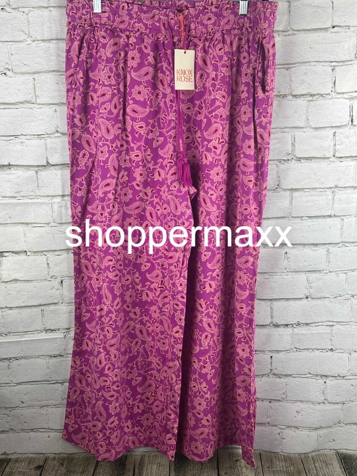 WOMEN'S RELAXED FIT WIDE LEG PANTS - KNOX ROSE, MAGENTA FLORAL, SIZE X-LARGE