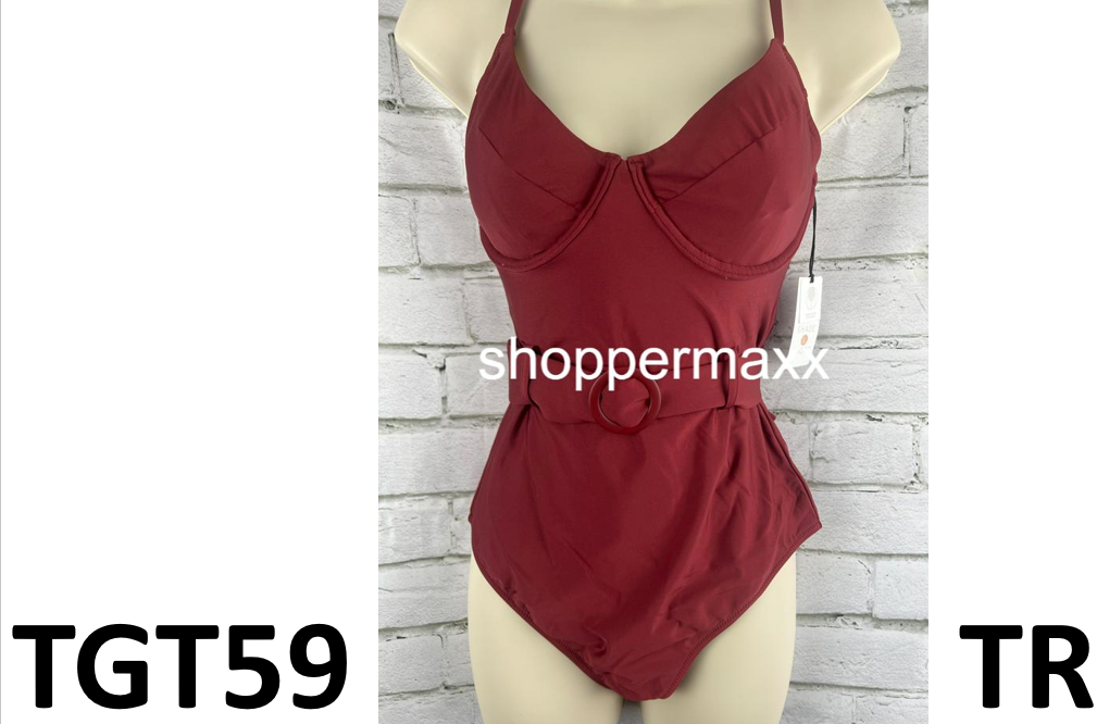 Women's Underwire Belted One Piece Swimsuit - Shade & Shore, Red, X-Small