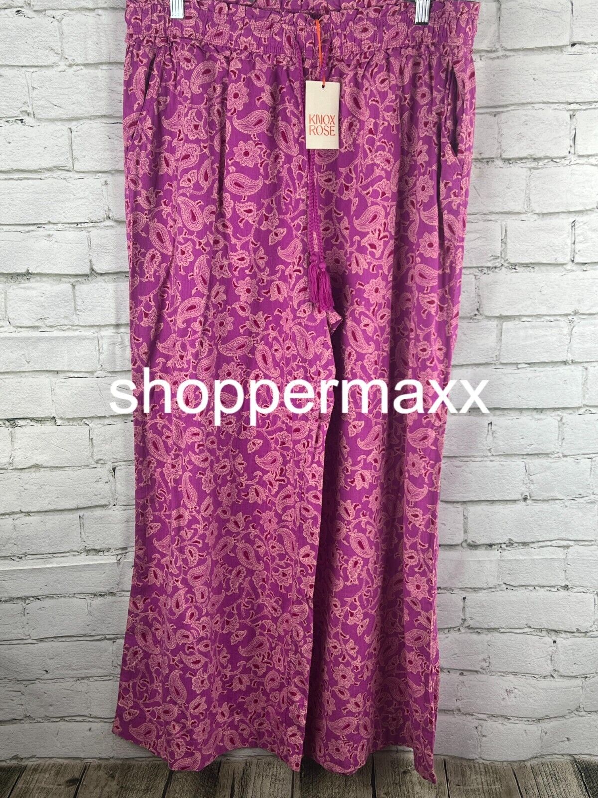WOMEN'S RELAXED FIT WIDE LEG PANTS - KNOX ROSE, MAGENTA FLORAL, SIZE X-LARGE