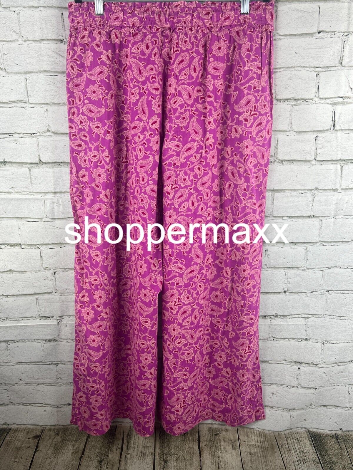 WOMEN'S RELAXED FIT WIDE LEG PANTS - KNOX ROSE, MAGENTA FLORAL, SIZE X-LARGE