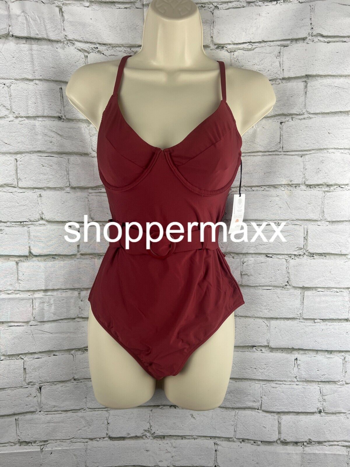 Women's Underwire Belted One Piece Swimsuit - Shade & Shore, Red, X-Small