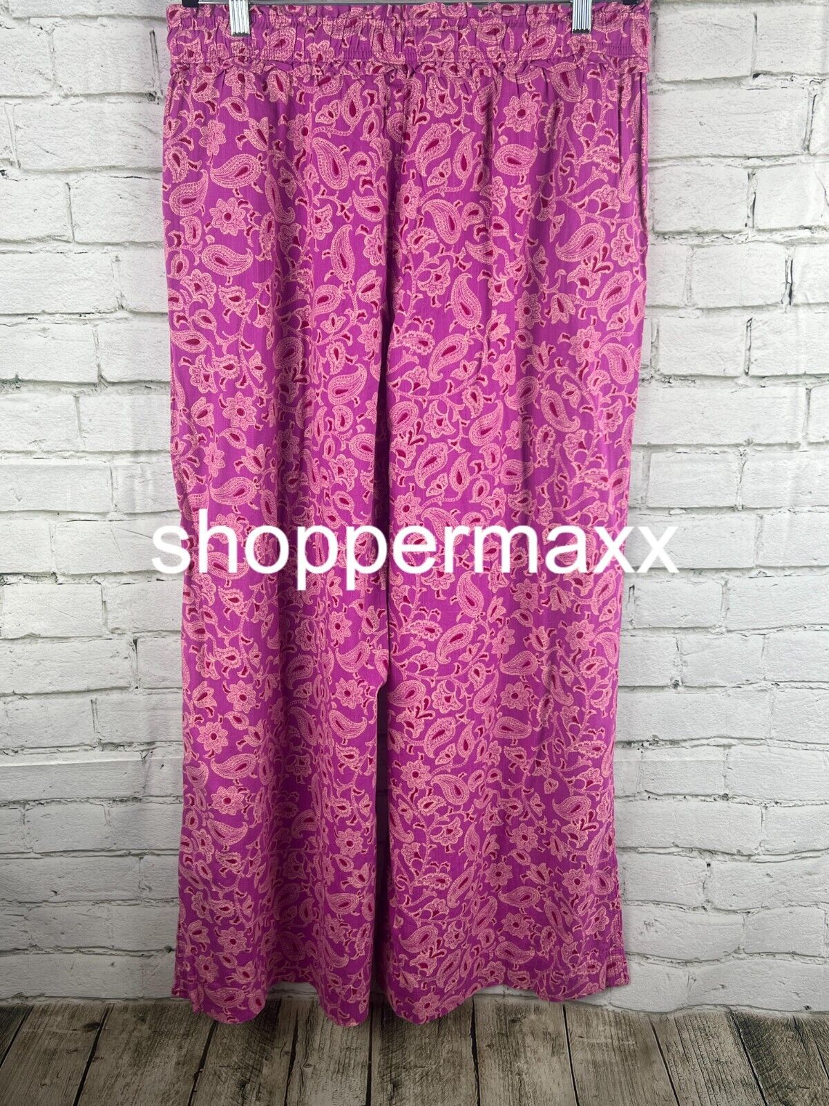 WOMEN'S RELAXED FIT WIDE LEG PANTS - KNOX ROSE, MAGENTA FLORAL, SIZE X-LARGE