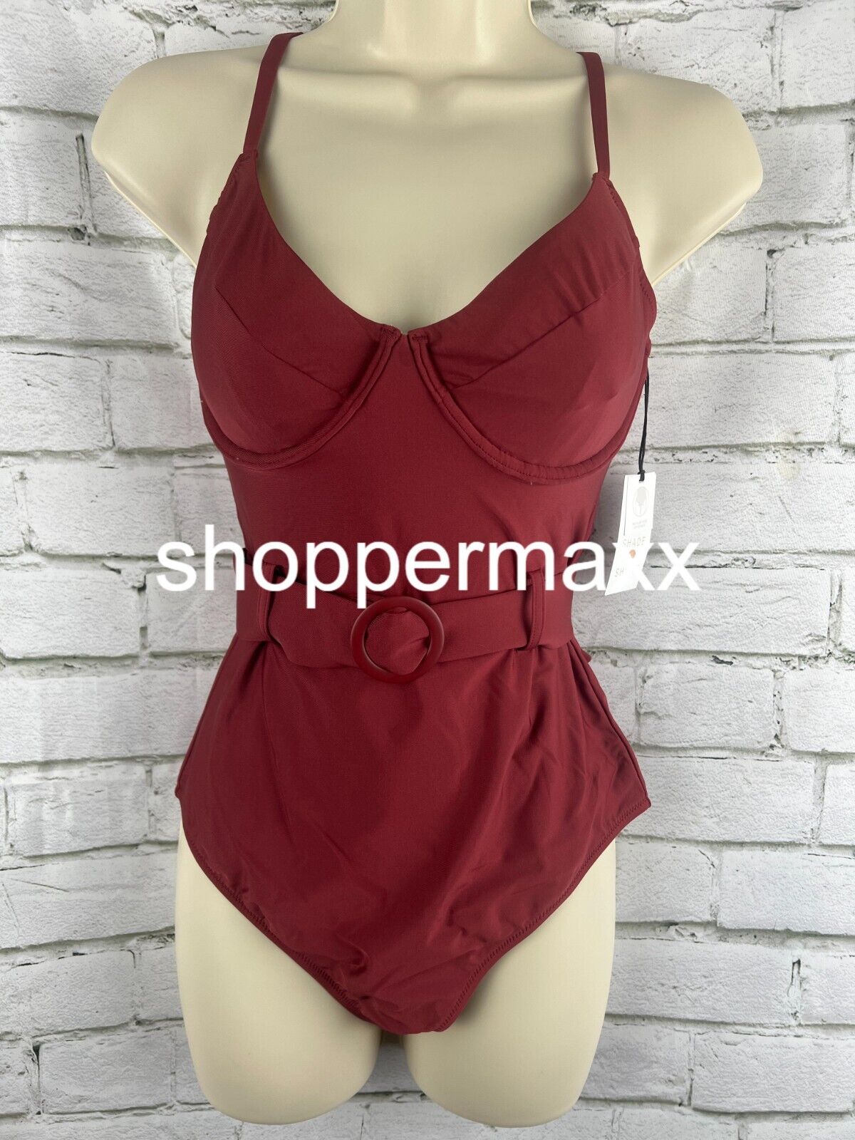 Women's Underwire Belted One Piece Swimsuit - Shade & Shore, Red, X-Small