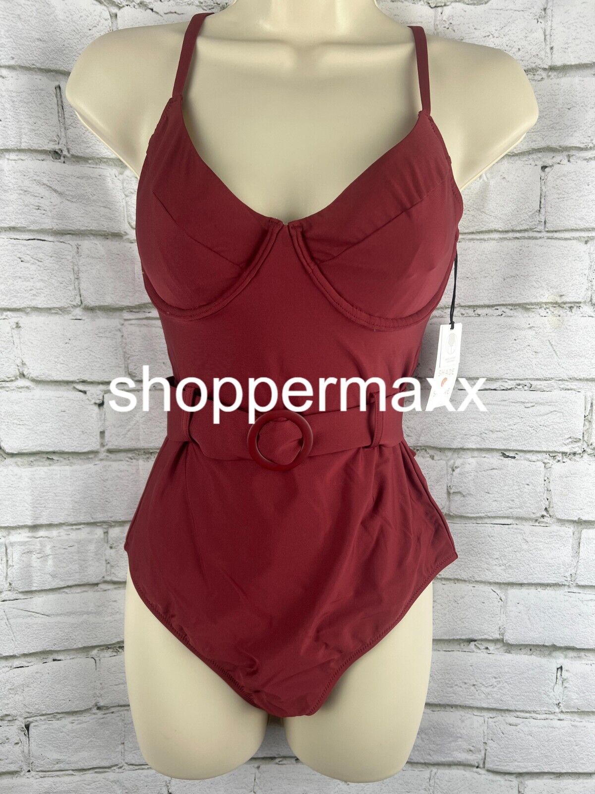 Women's Underwire Belted One Piece Swimsuit - Shade & Shore, Red, X-Small