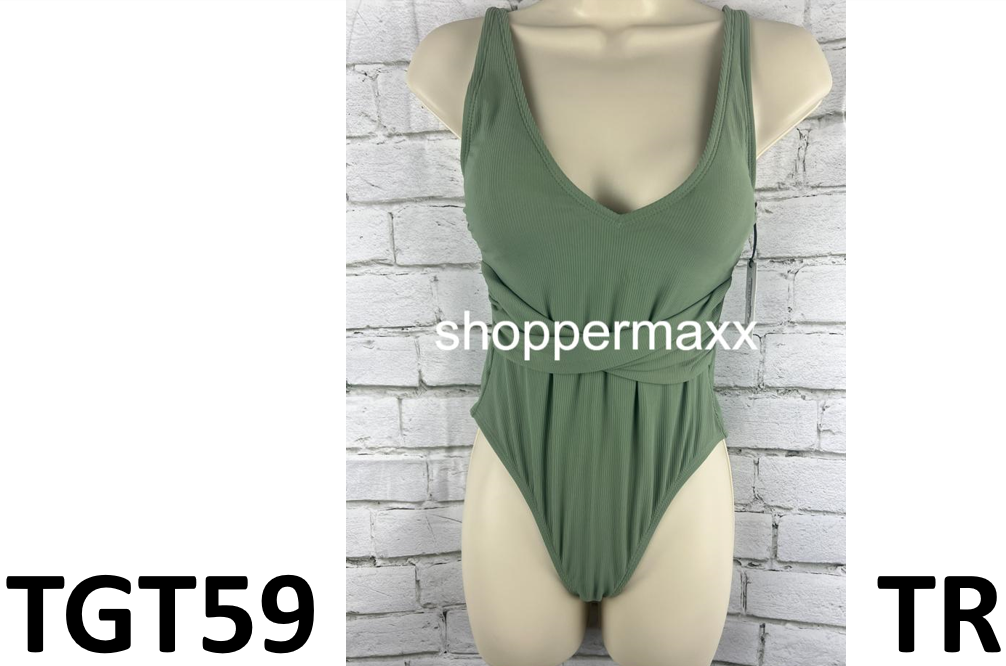 Women's Ribbed Plunge Twist-Front One Piece Swimsuit - Shade & Shore, Green XS