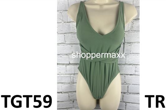 Women's Ribbed Plunge Twist-Front One Piece Swimsuit - Shade & Shore, Green XS