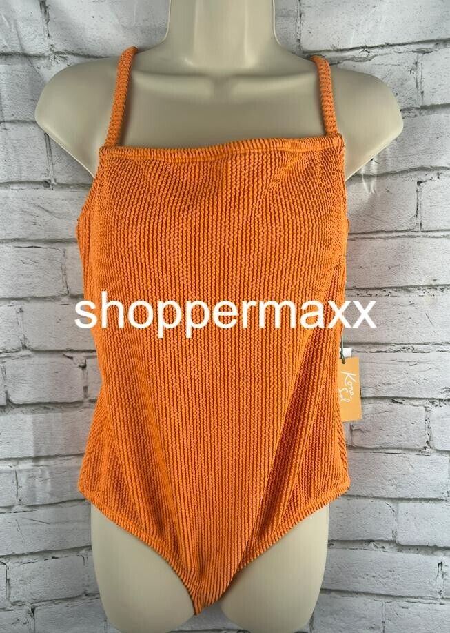 WOMEN PUCKER TEXTURED SQUARE NECK FULL COVERAGE ONE PIECE SWIMSUIT- KONA SOL, L