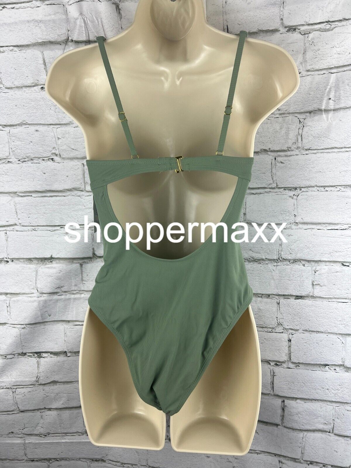 Women's Ribbed Plunge Twist-Front One Piece Swimsuit - Shade & Shore, Green XS