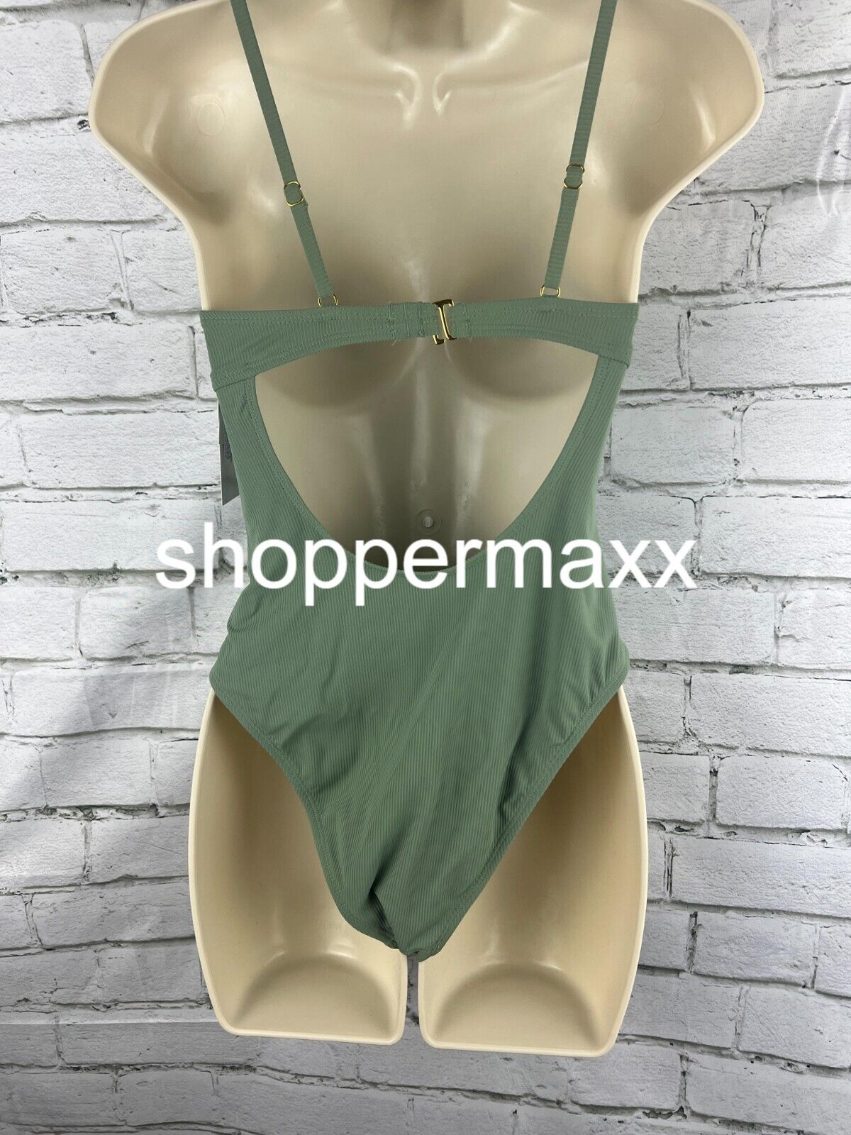 Women's Ribbed Plunge Twist-Front One Piece Swimsuit - Shade & Shore, Green XS