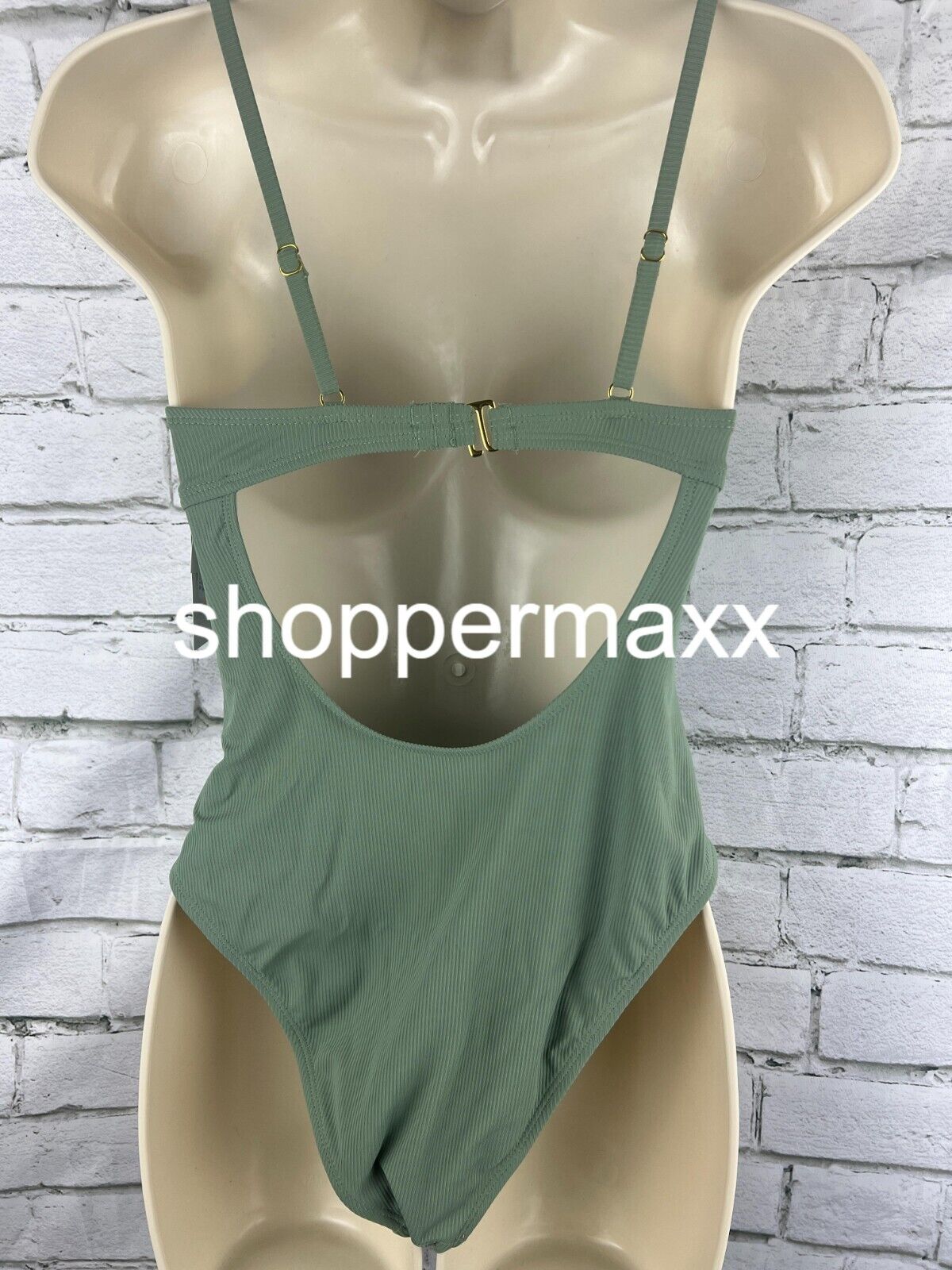 Women's Ribbed Plunge Twist-Front One Piece Swimsuit - Shade & Shore, Green XS