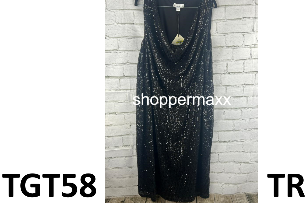 Women's Sleeveless Sequin Dress - Ava & Viv, BLACK, Size 2X