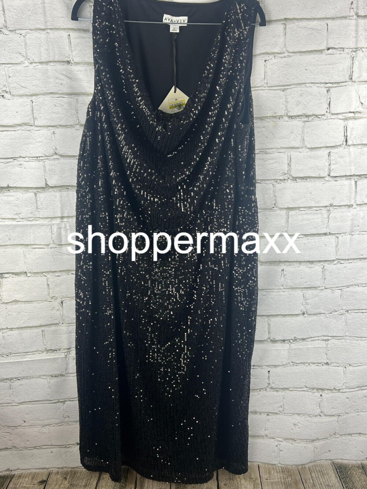Women's Sleeveless Sequin Dress - Ava & Viv, BLACK, Size 2X