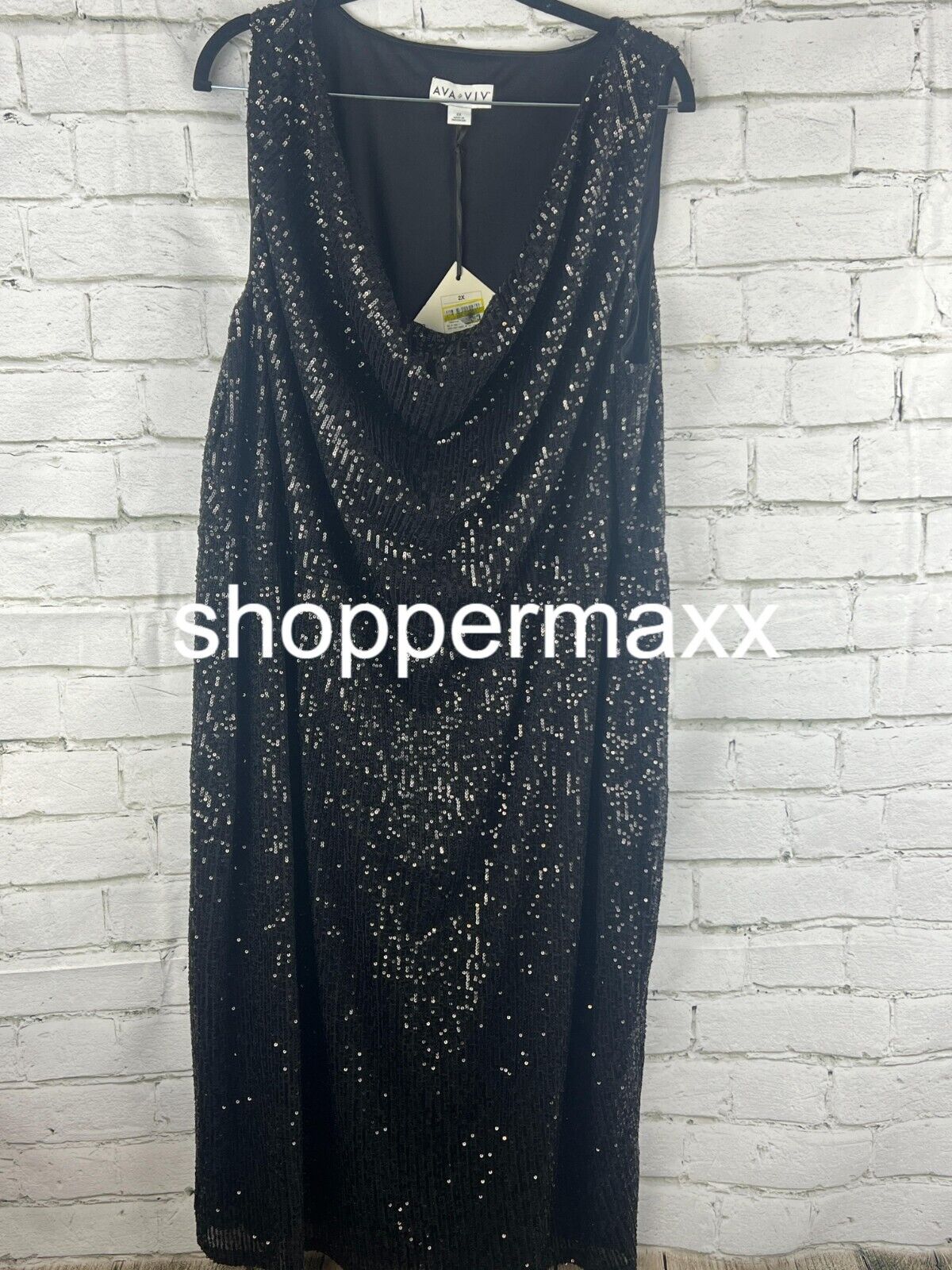 Women's Sleeveless Sequin Dress - Ava & Viv, BLACK, Size 2X