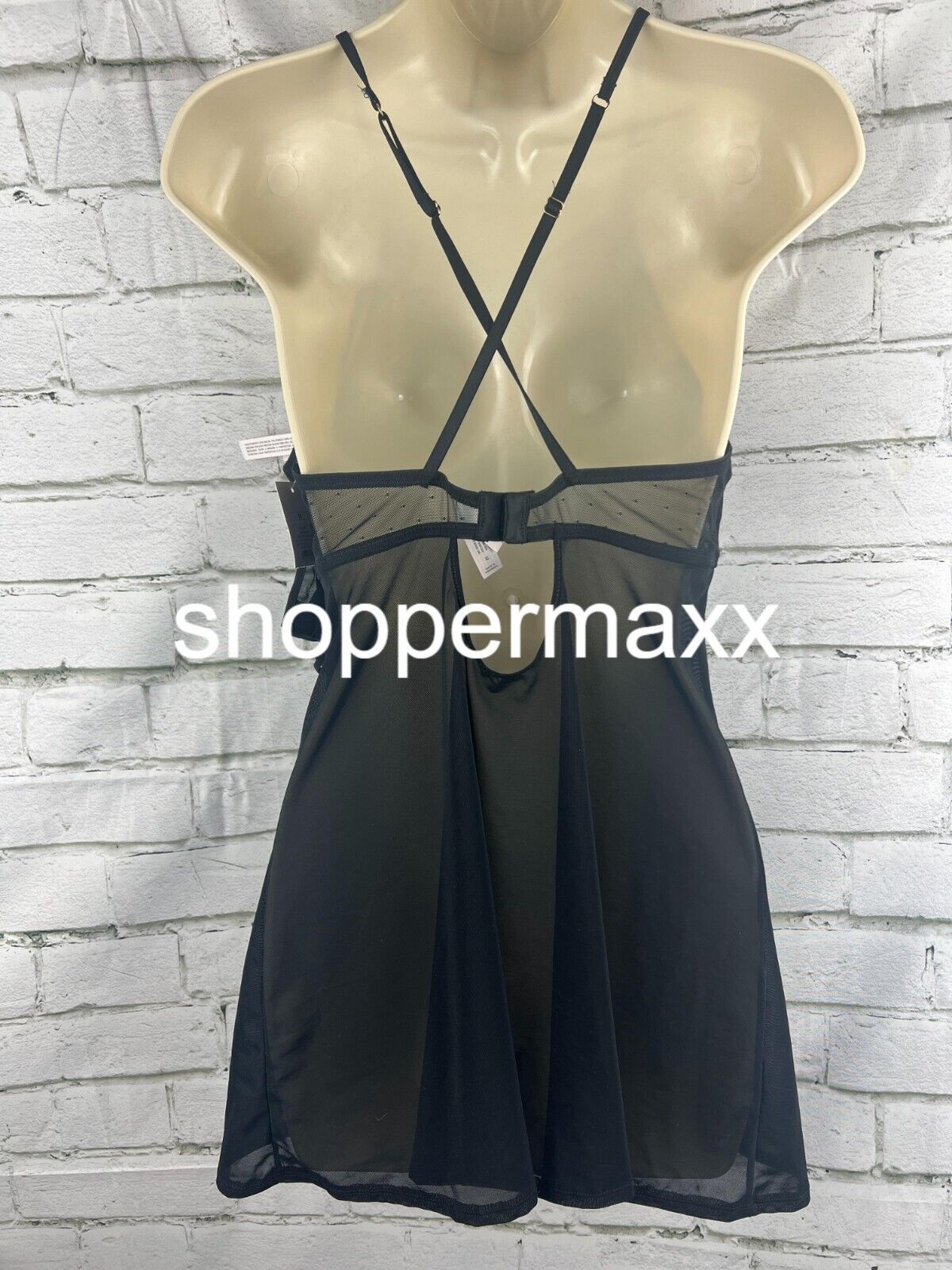 Auden High Neck Lacy 2 Piece Babydoll Lingerie Set, Black, Size Medium