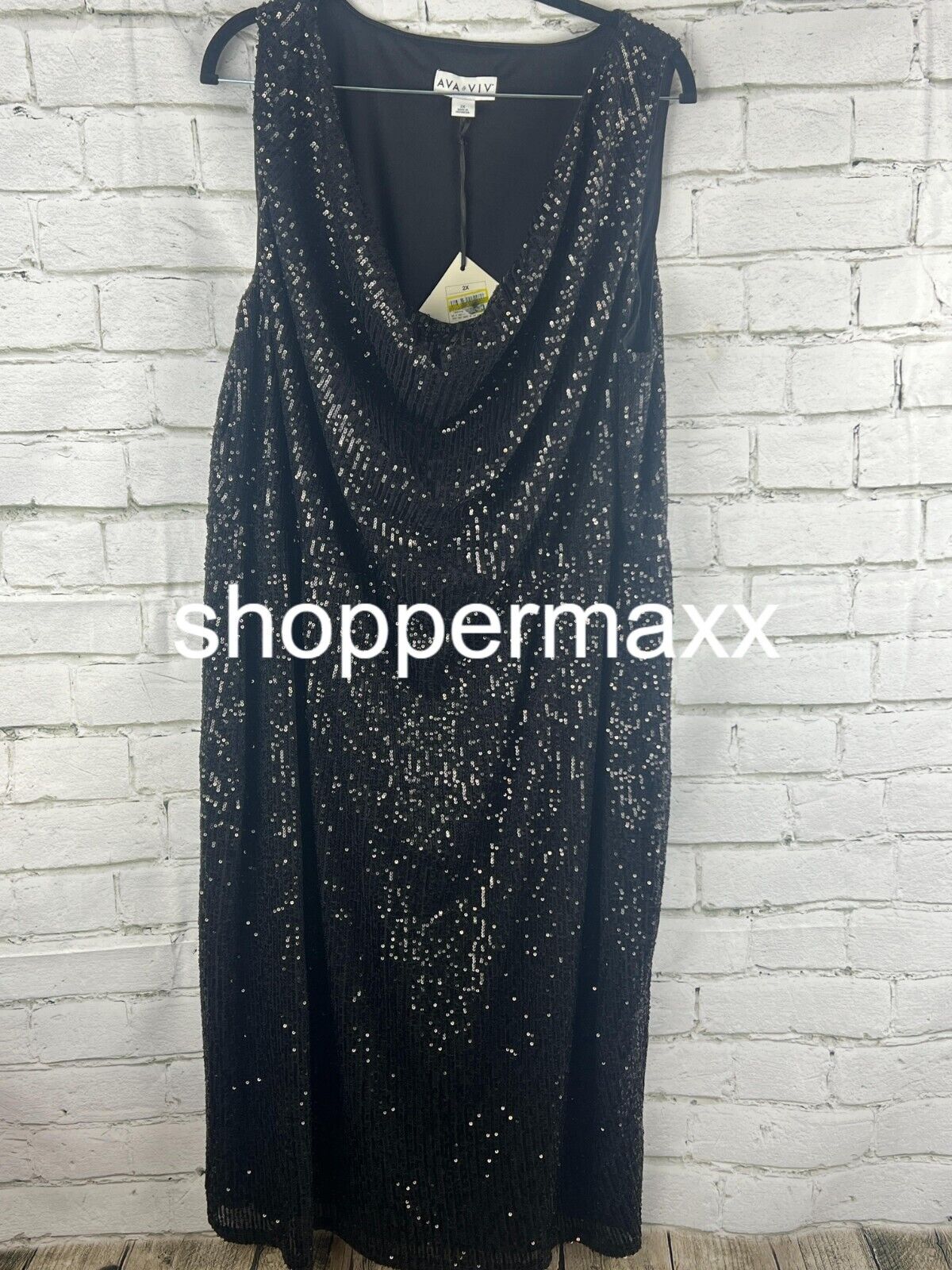 Women's Sleeveless Sequin Dress - Ava & Viv, BLACK, Size 2X