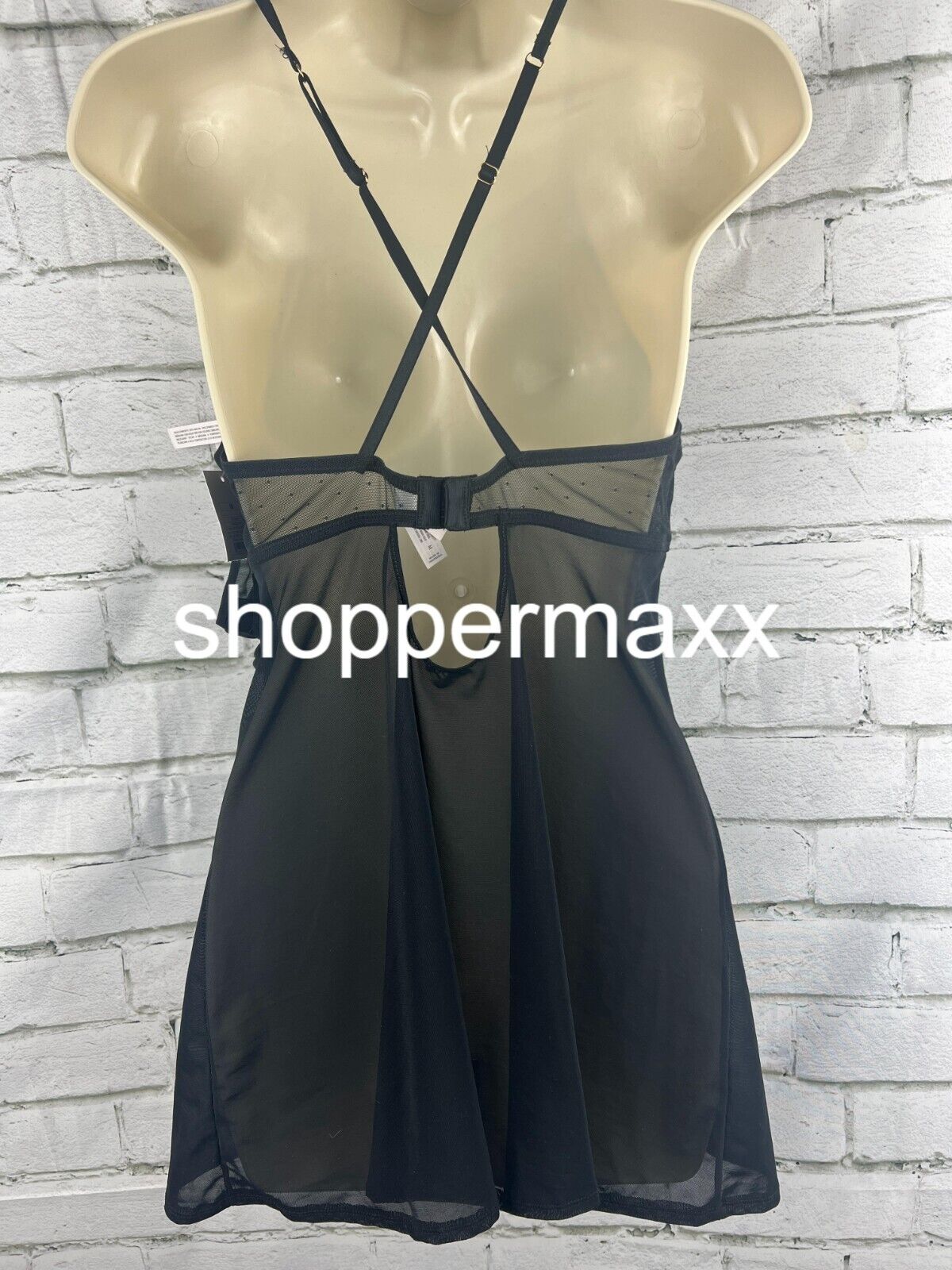 Auden High Neck Lacy 2 Piece Babydoll Lingerie Set, Black, Size Medium