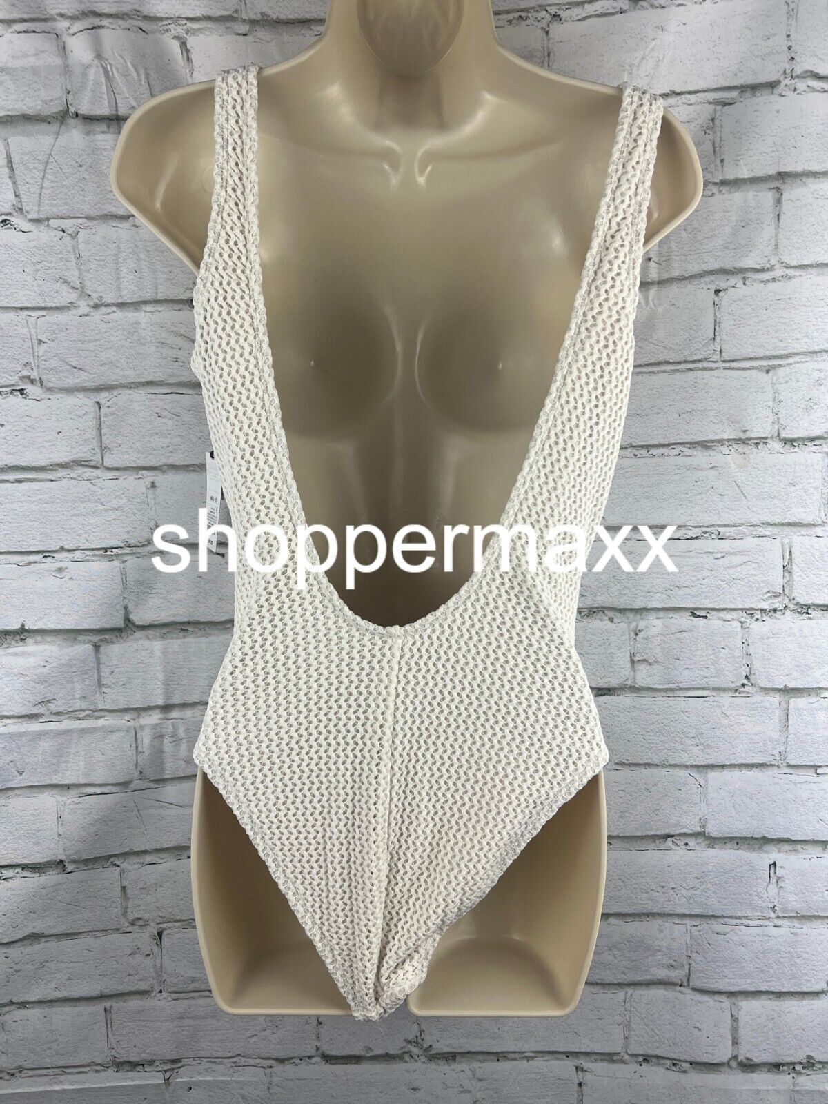 WOMEN'S CROCHET LACE-UP ONE PIECE SWIMSUIT - SHADE & SHORE, CREAM, MEDIUM