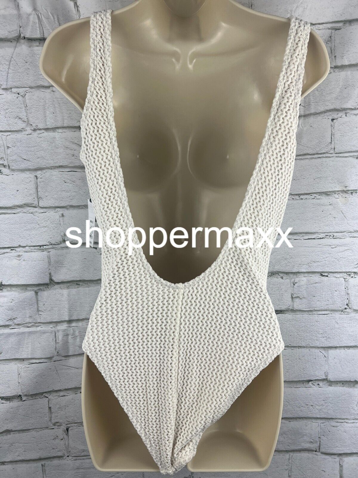 WOMEN'S CROCHET LACE-UP ONE PIECE SWIMSUIT - SHADE & SHORE, CREAM, MEDIUM