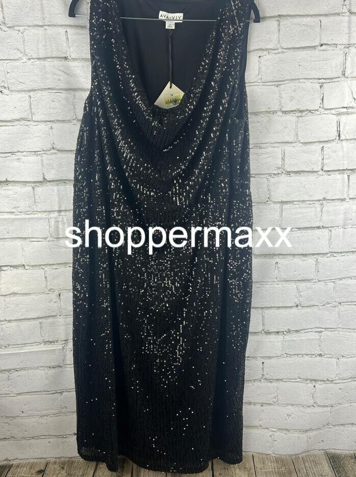 Women's Sleeveless Sequin Dress - Ava & Viv, BLACK, Size 2X