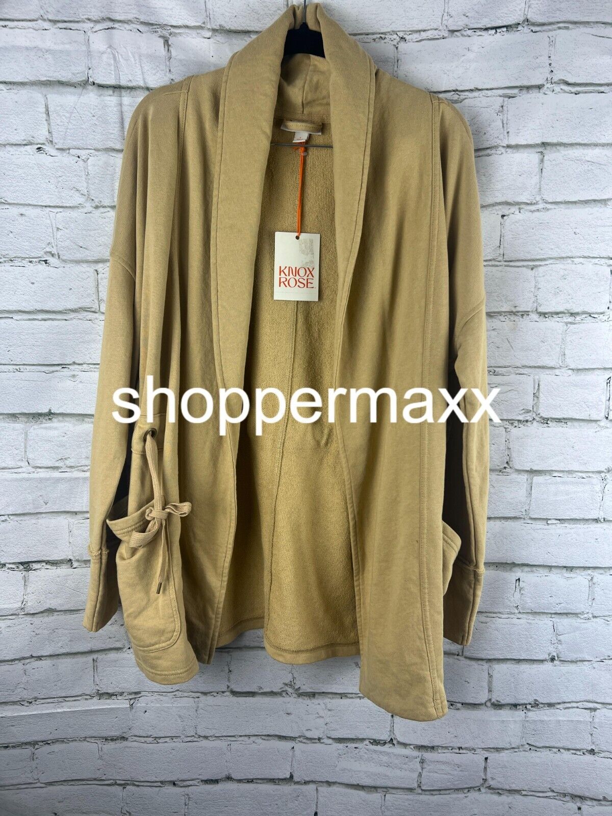Women's Drape Front Basic Jacket Knox Rose New Open Solid Mid-Length, Brown, S